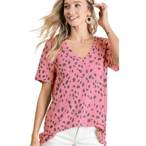 Dalmatian Print V-Neck Top In Fuchsia